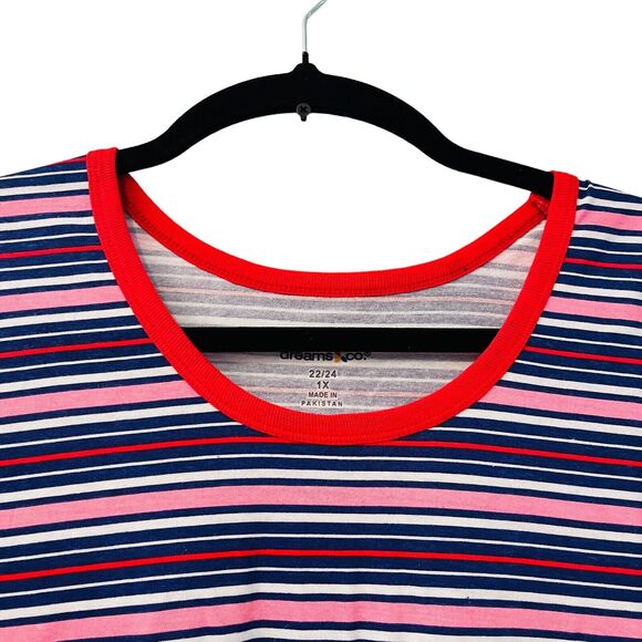 Dreams & Co Womens Sleepshirt 1X Lounge Dress Striped Sleeveless Round Neck - Picture 2 of 7